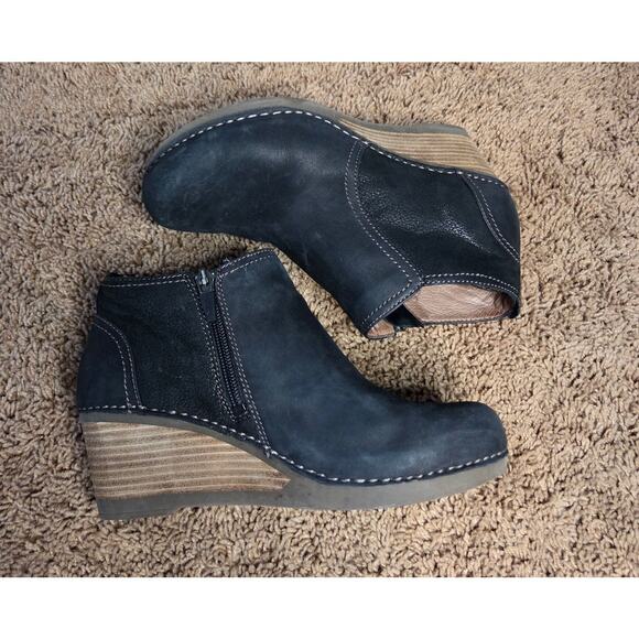 Dansko susan wedge bootie ankle heeled comfort shoe black nubuck leather 37 - Picture 8 of 9